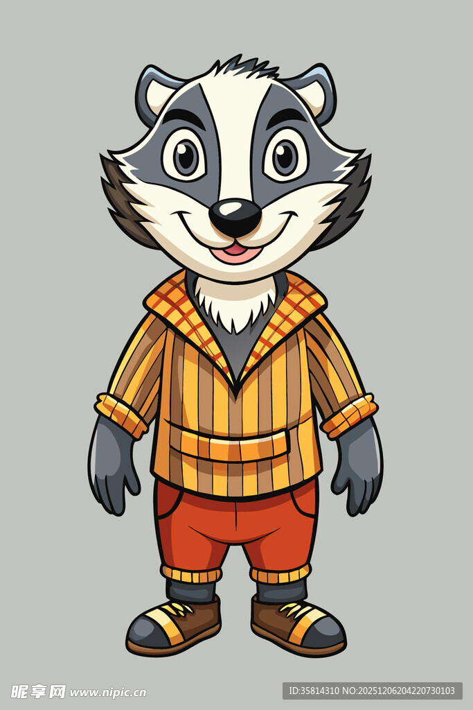 穿着条纹衣的可爱獾形象