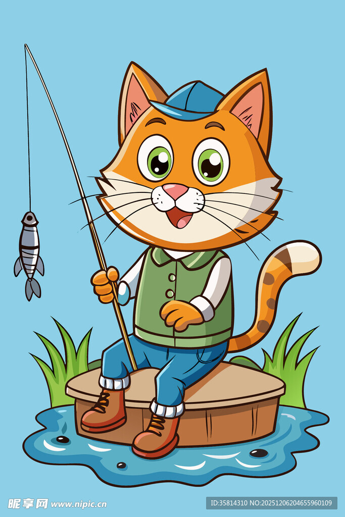 猫咪惬意钓鱼欢乐时光