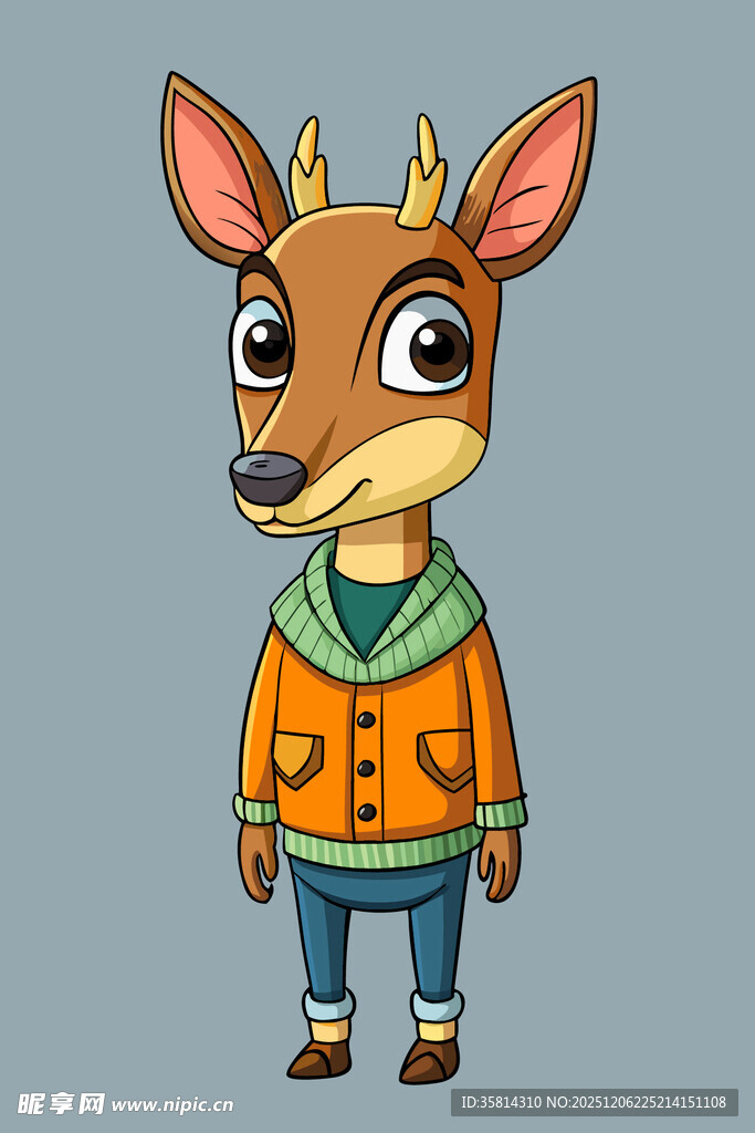 穿橙色外套的卡通小鹿