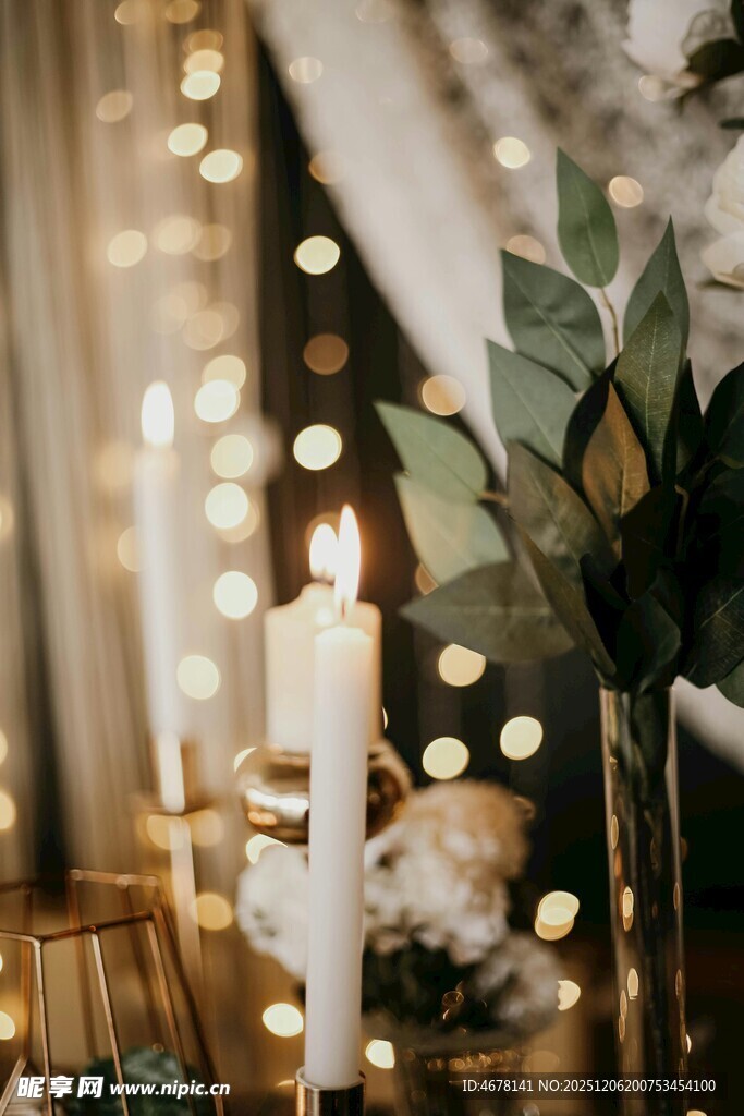 浪漫烛光绿植温馨场景