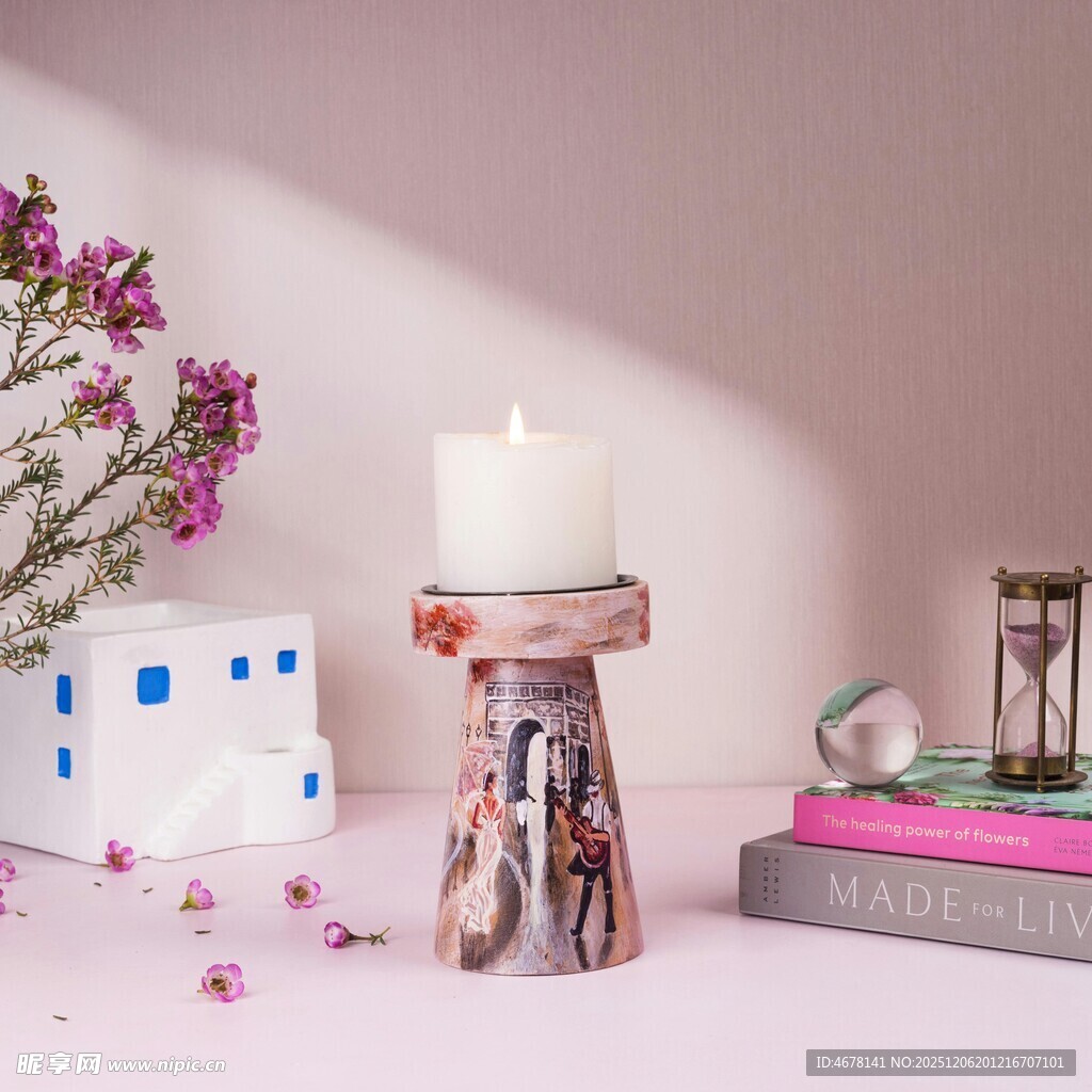 浪漫烛光粉色系桌面摆件