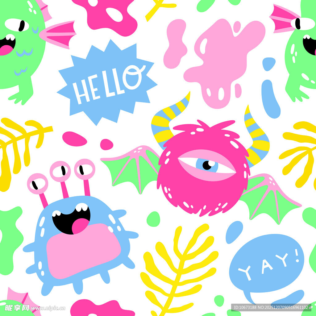 可爱多彩小怪兽图案