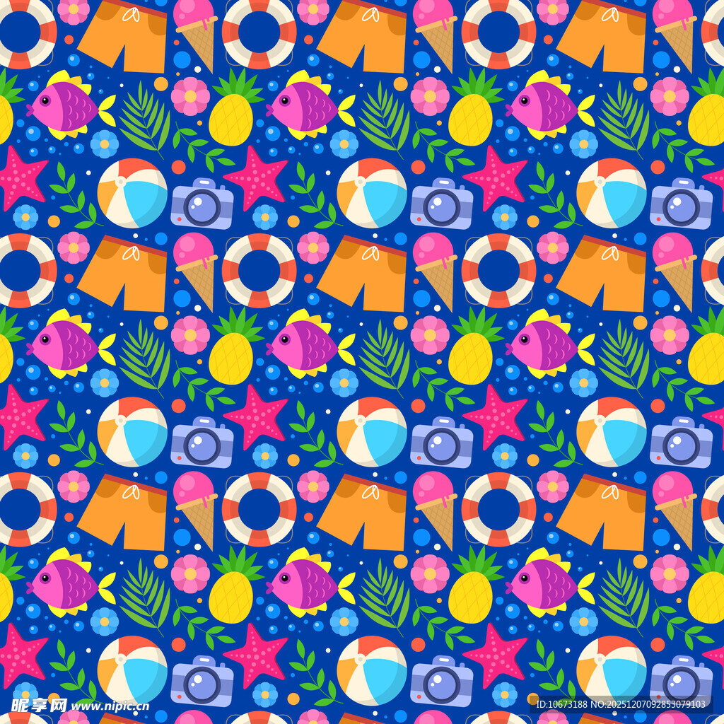 多彩夏日元素无缝图案