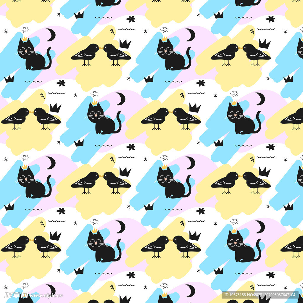 可爱黑猫图案无缝背景