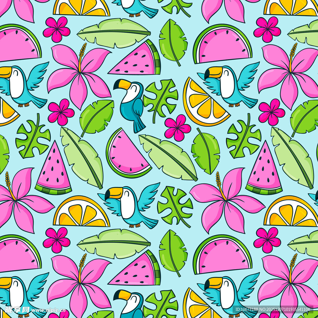 夏日水果花卉图案背景