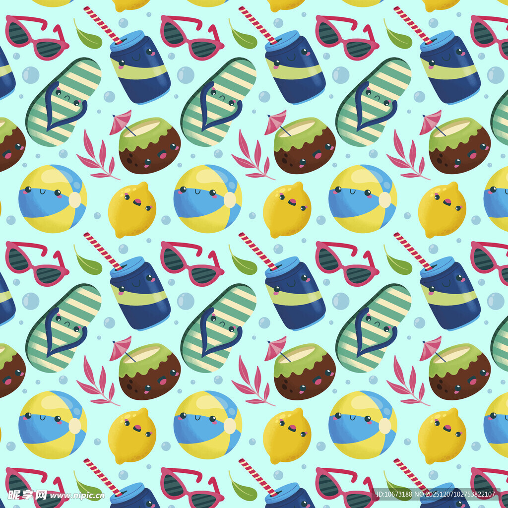 夏日海滩元素无缝图案