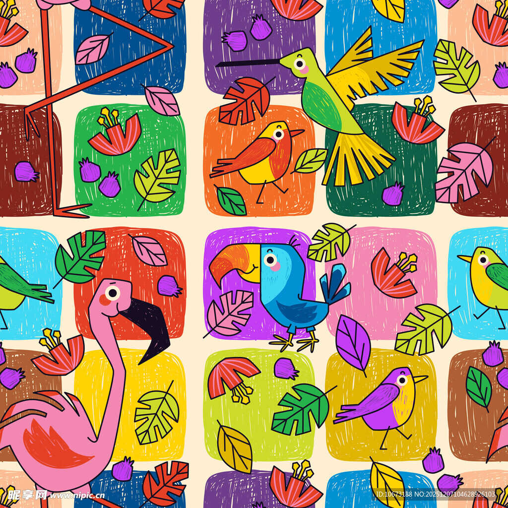 多彩手绘卡通动物图案