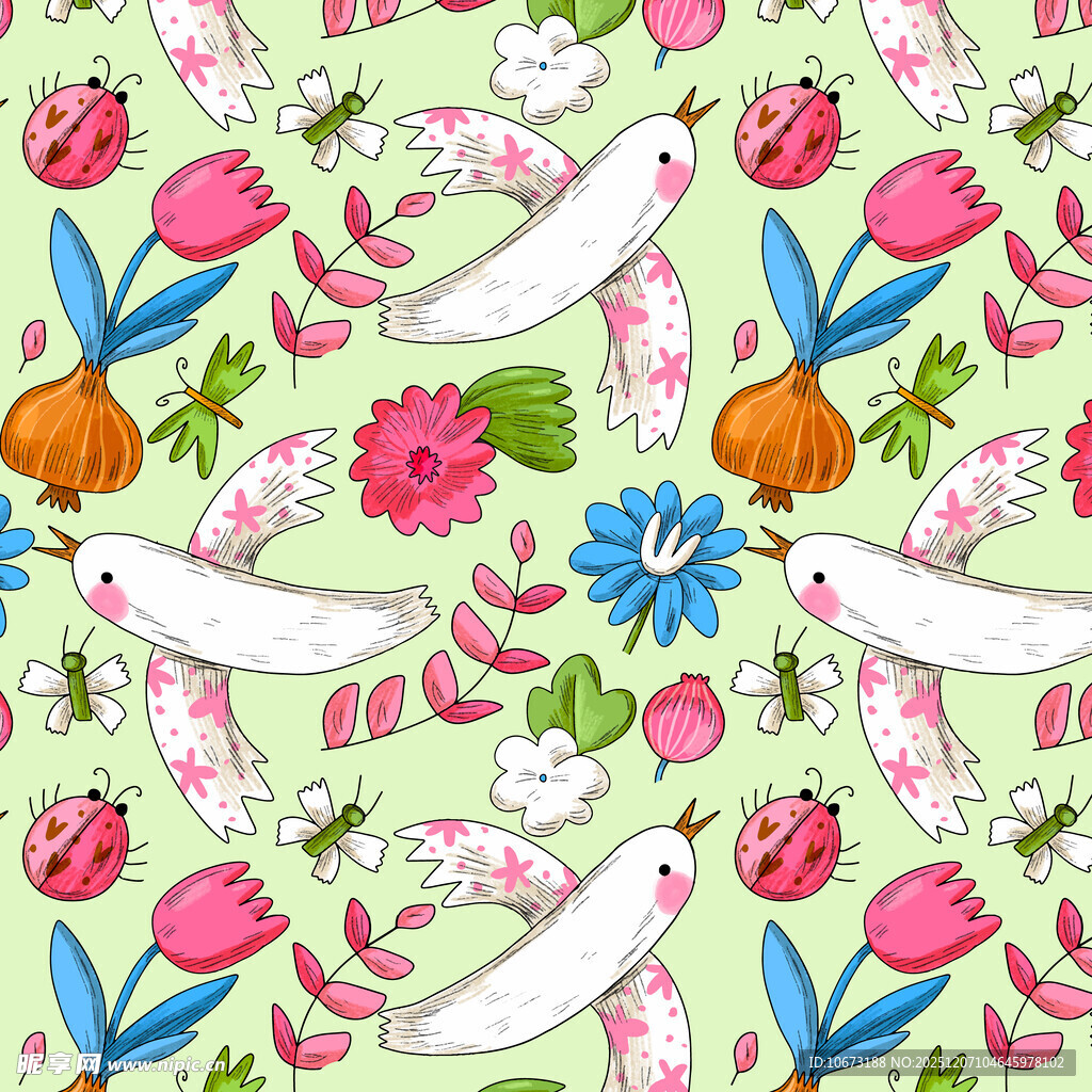春日花卉动物图案背景