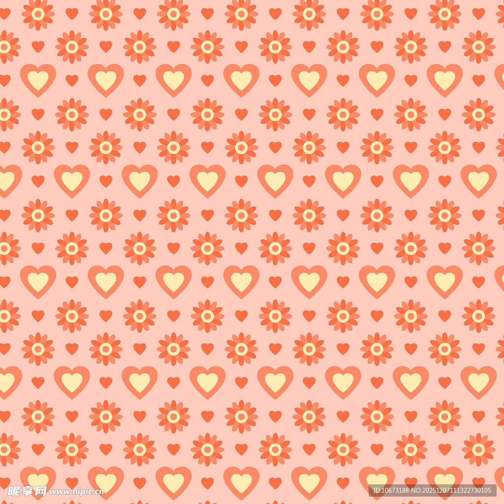 橙色爱心花朵无缝图案