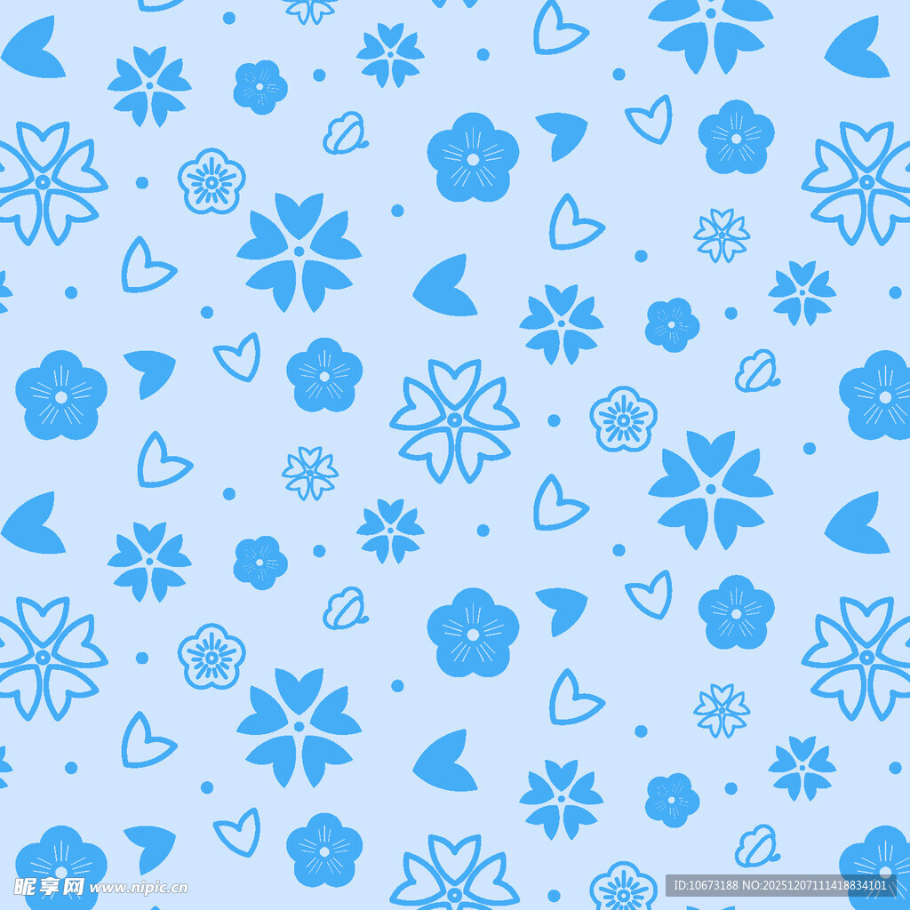 浅蓝色雪花爱心图案背景