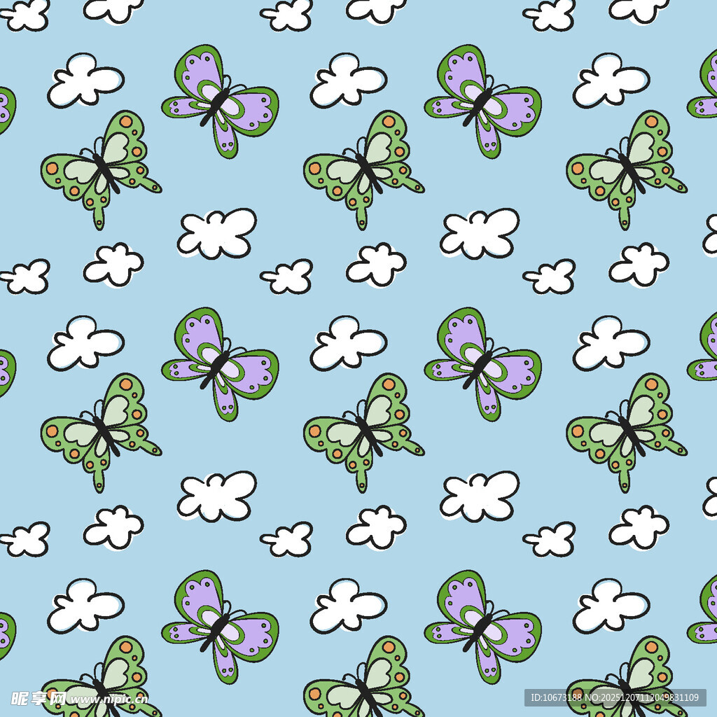 蓝底蝴蝶云朵图案背景