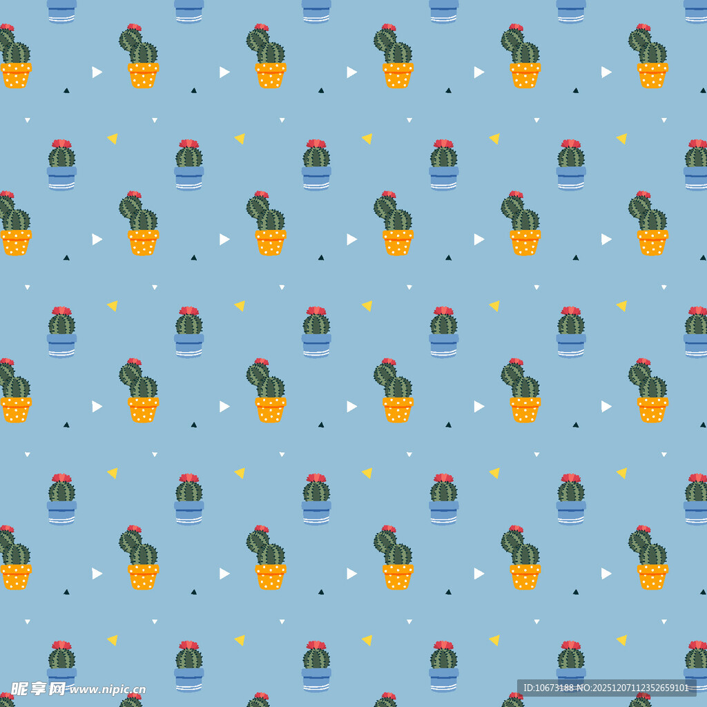 蓝色背景仙人掌图案花纹
