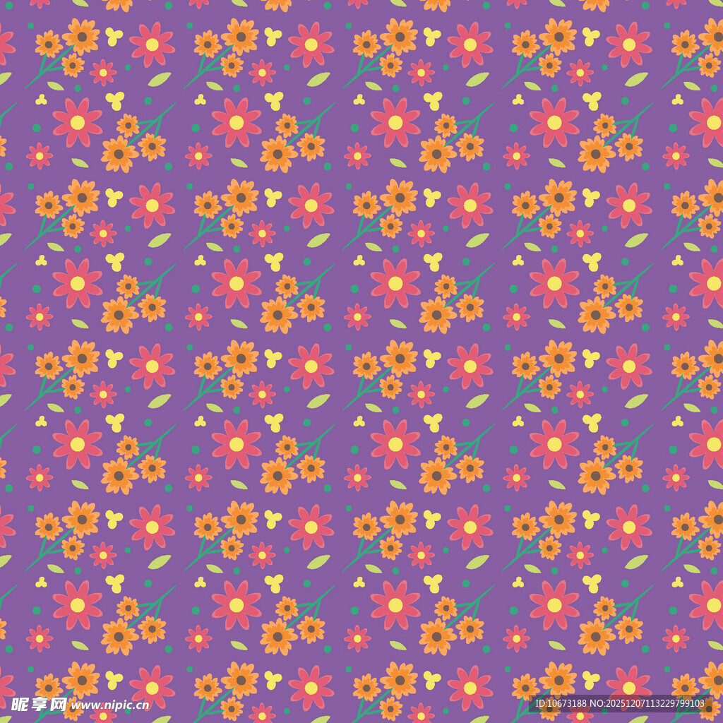 紫色底多彩小花图案