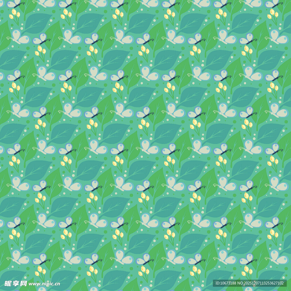 清新绿底白花图案背景