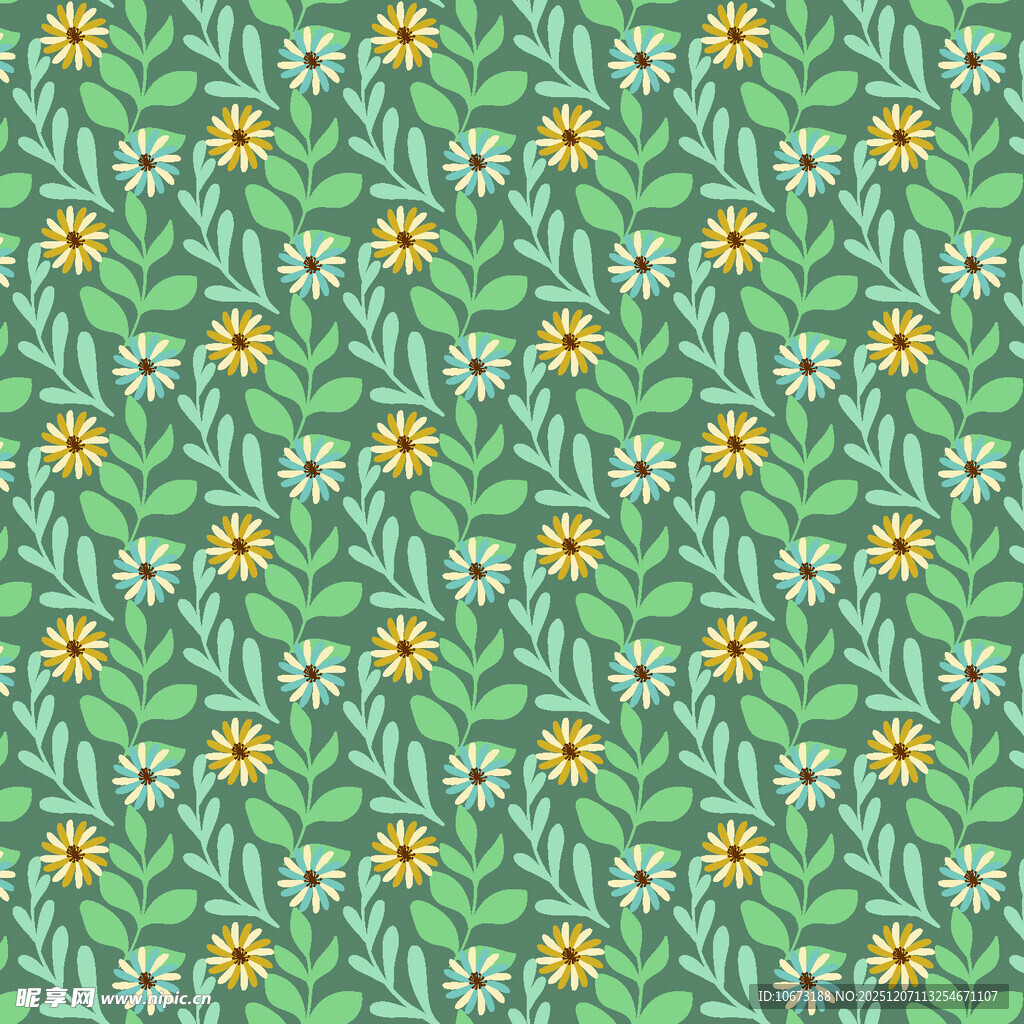 清新绿底小花植物图案