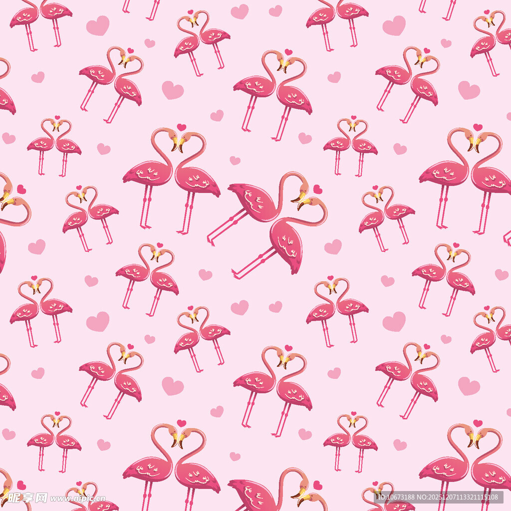 粉色火烈鸟爱心图案背景