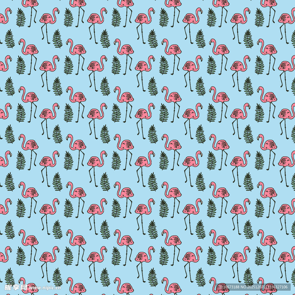 蓝色底花卉绿植图案布料