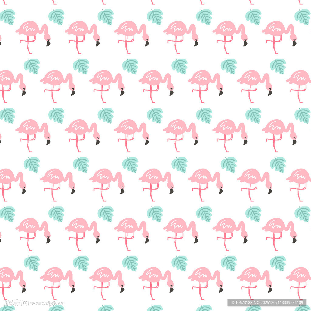 火烈鸟与叶子的可爱图案