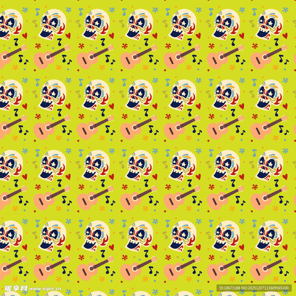 骷髅图案背景的多彩装饰