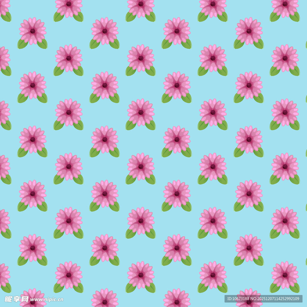 浅蓝色底粉色花朵图案