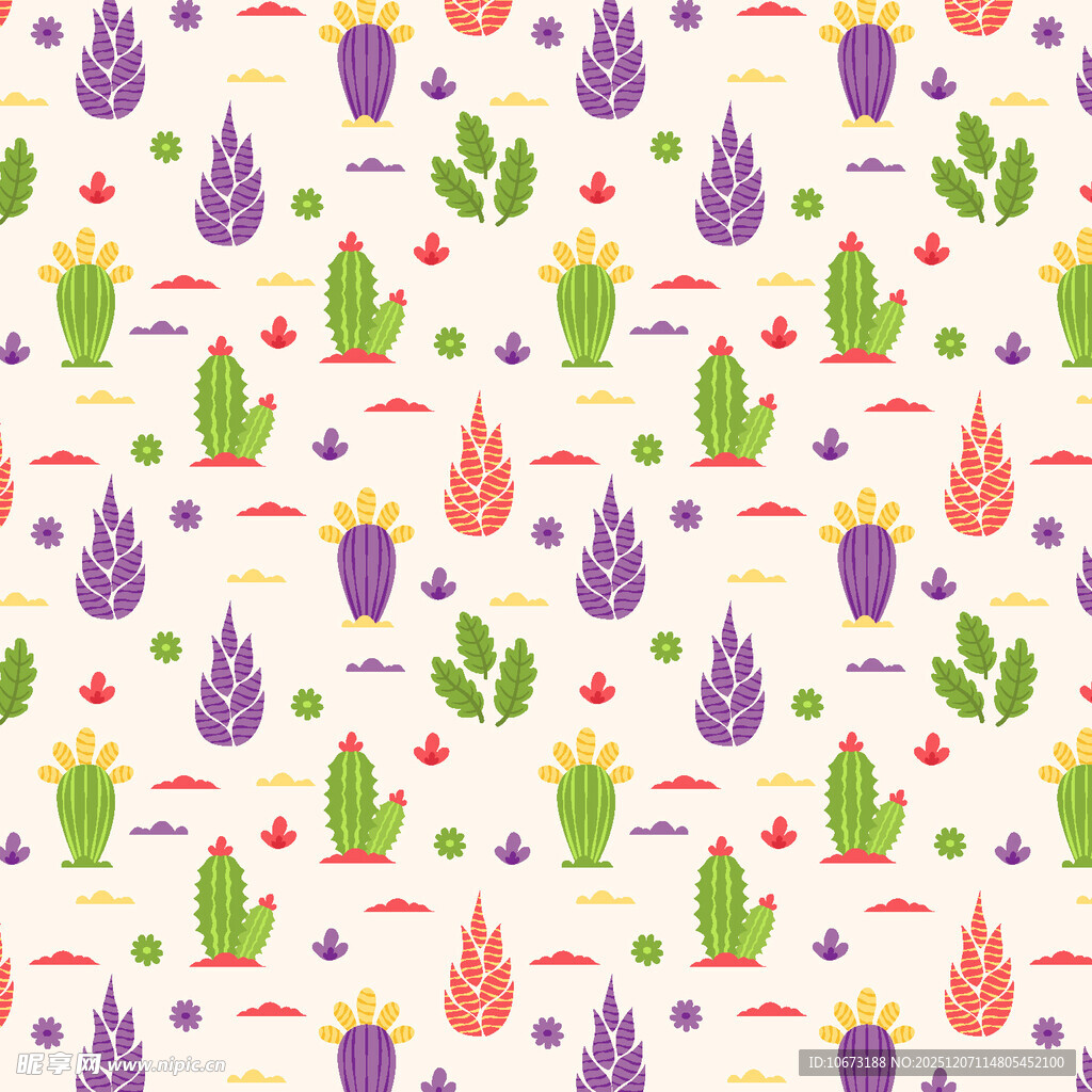 多彩仙人掌图案背景纹理