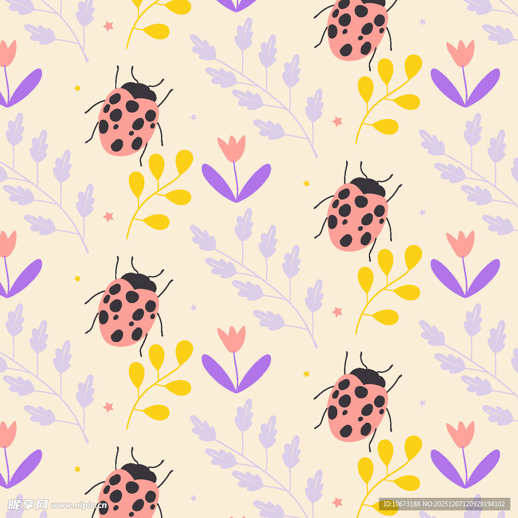 瓢虫花卉图案背景图