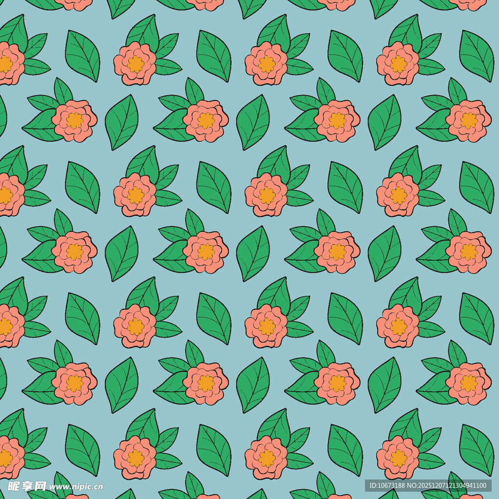 花卉绿叶无缝图案背景