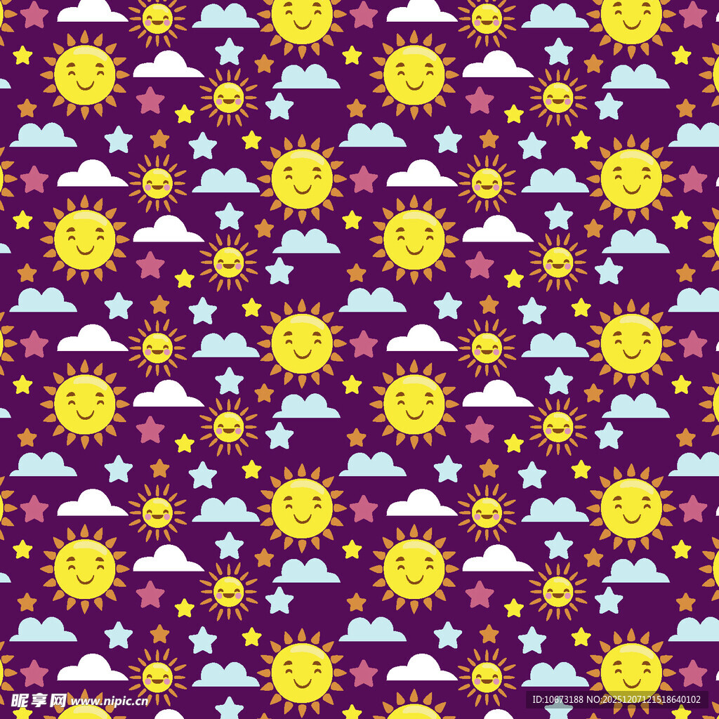 紫色底太阳云朵图案背景