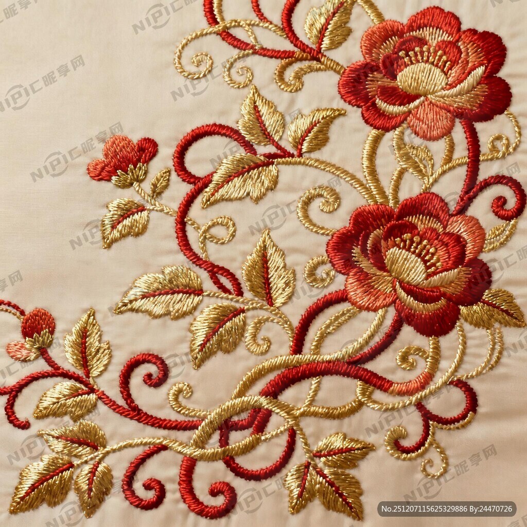 刺绣  中式花纹  完整图案 