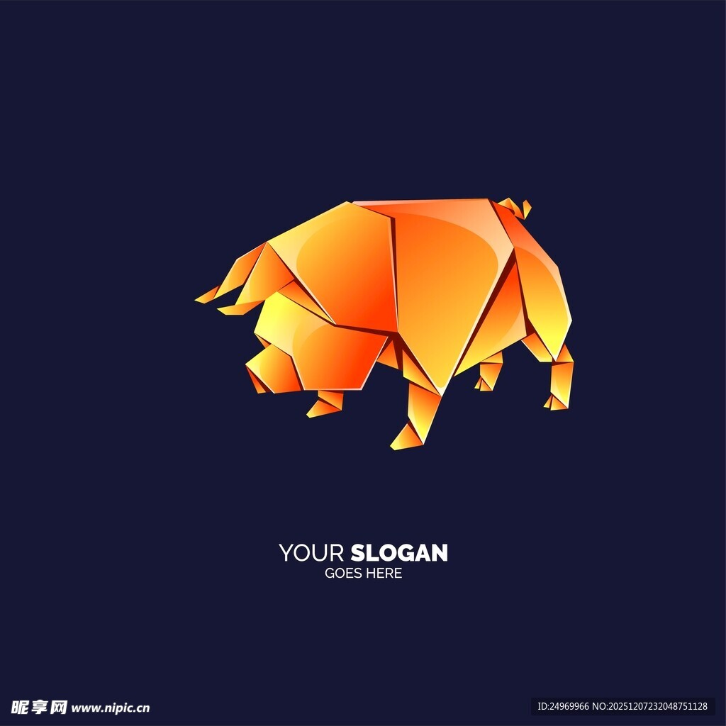 折纸风格金色公牛形象