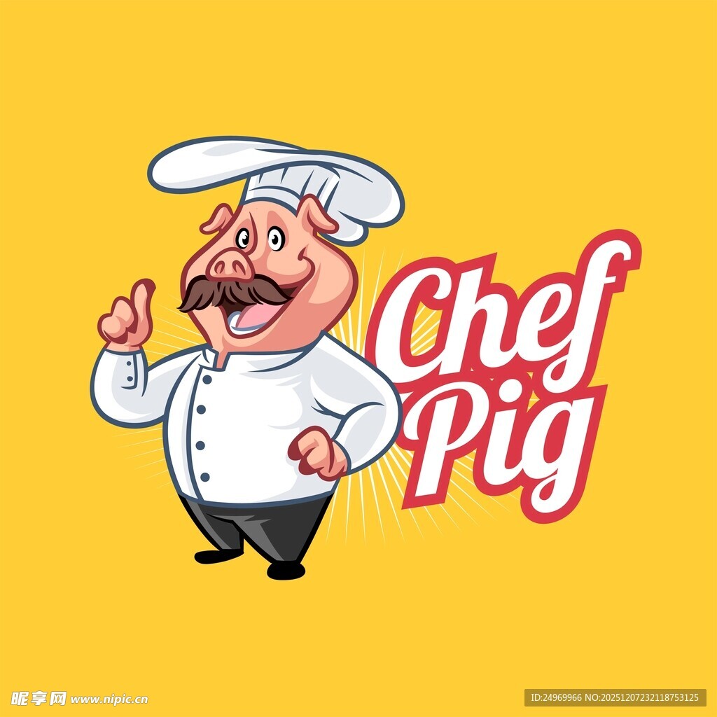 卡通厨师猪形象标志
