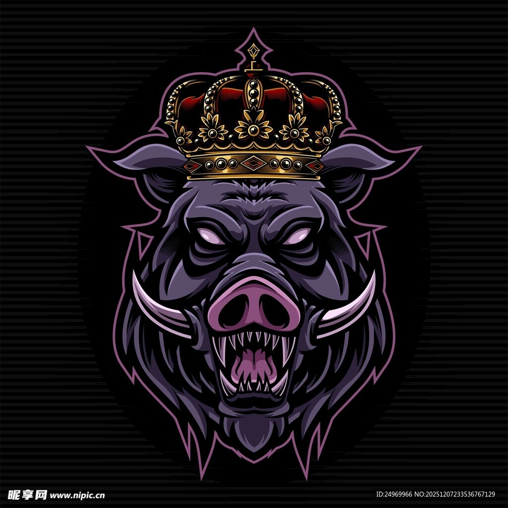 皇冠野猪图案设计