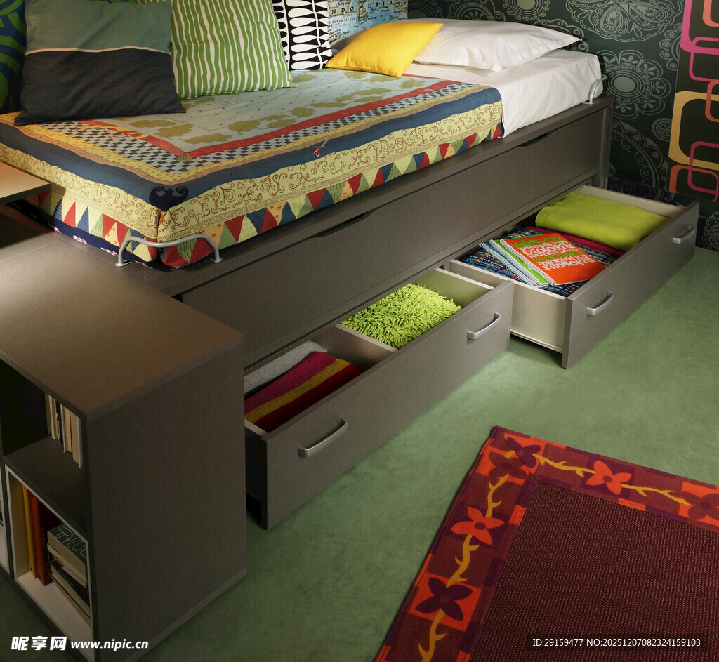 现代多功能抽屉式储物床