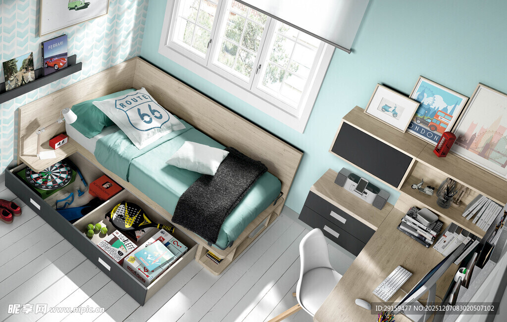 简约卧室带收纳床设计