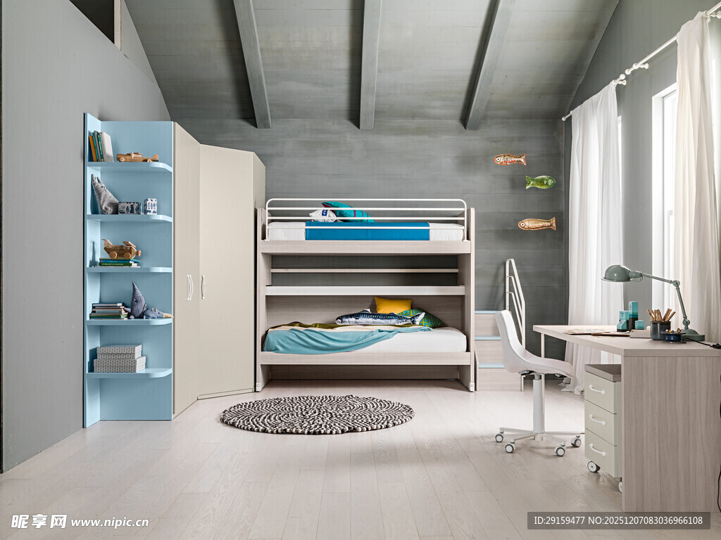 现代简约风儿童双层床卧室