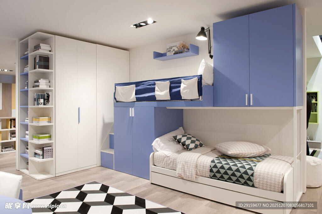 现代简约儿童房上下床设计