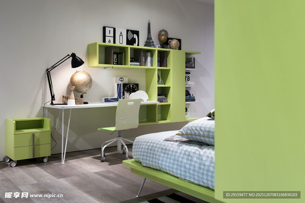 清新绿色系儿童卧室空间