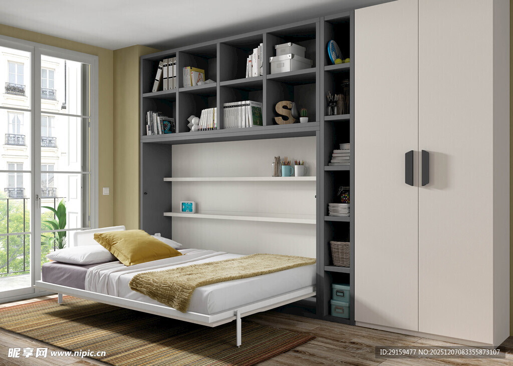 现代简约卧室一体化衣柜床