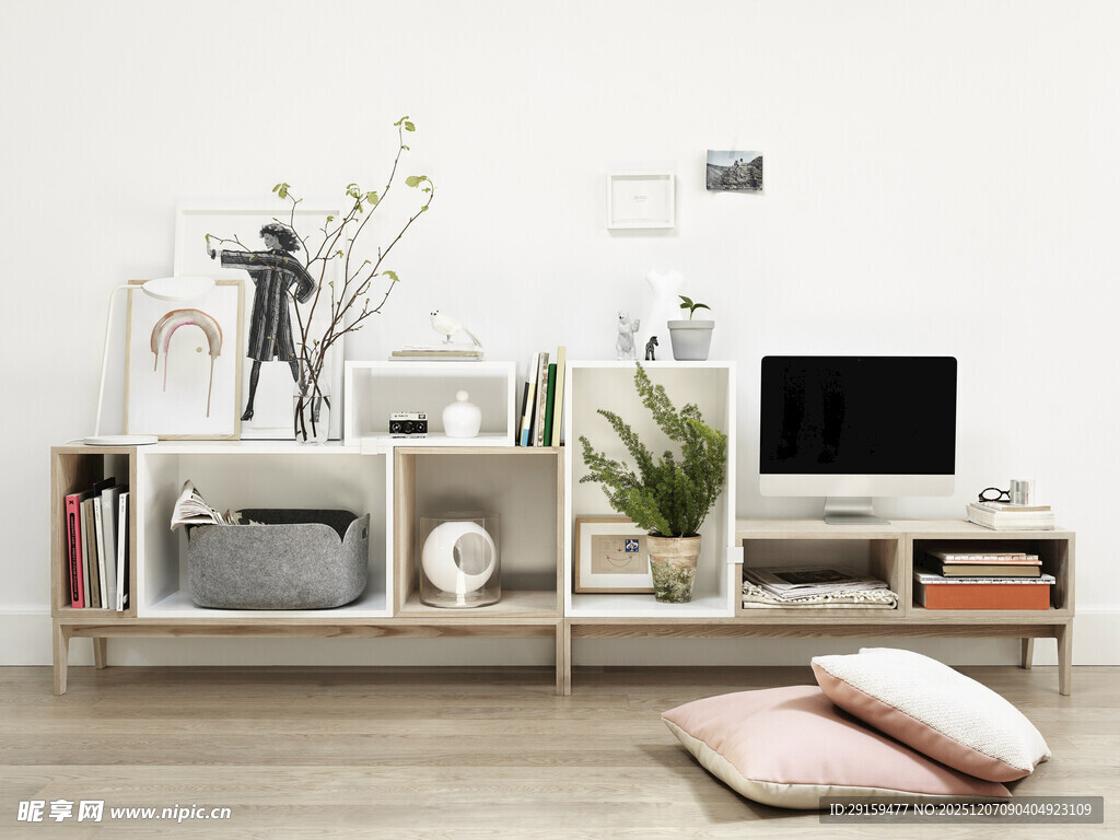 现代简约风客厅置物架场景