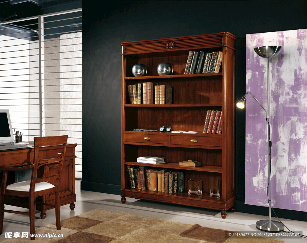 实木书架装点书房空间