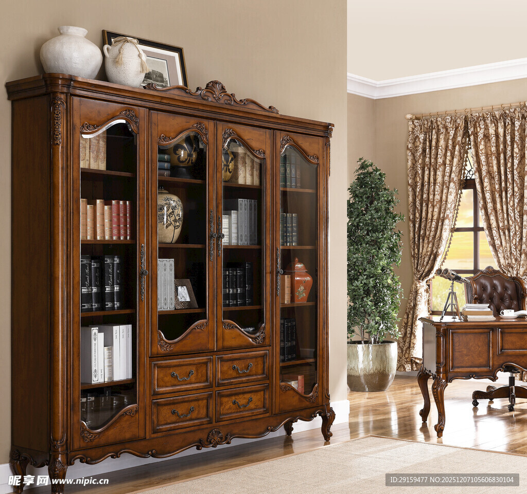 复古实木书柜装点优雅空间