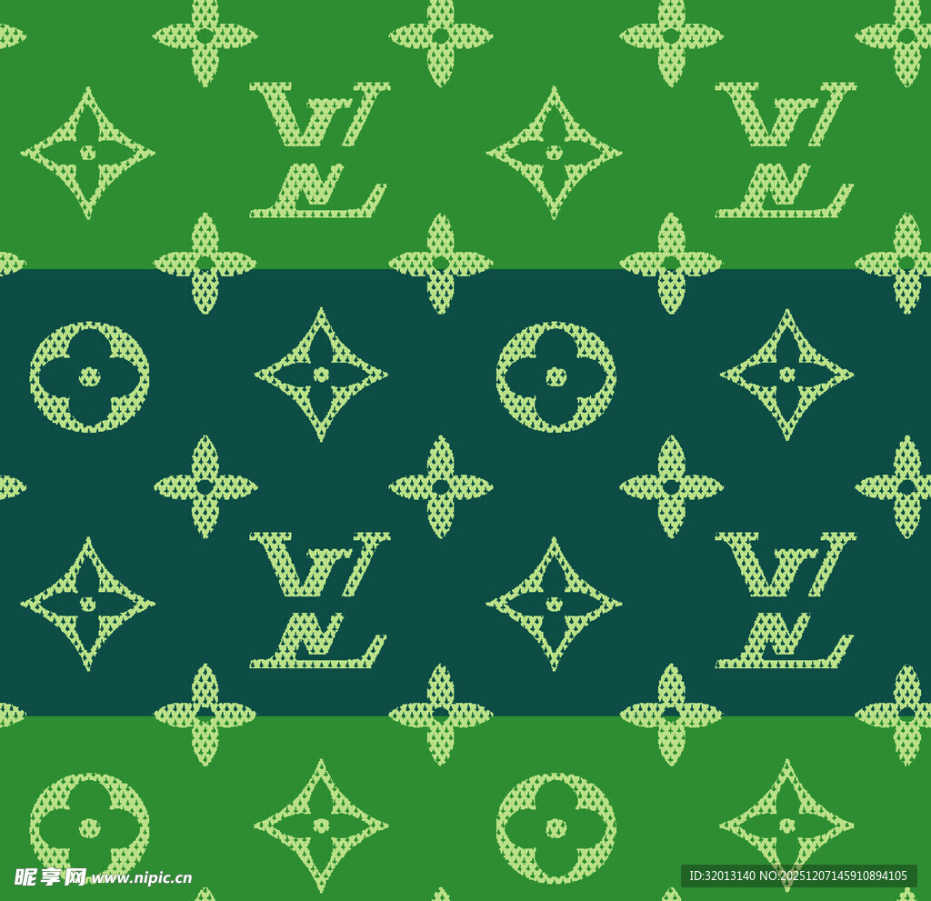 LV经典图案绿色背景设计