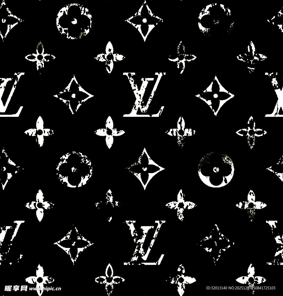 LV经典花纹黑白图案背景