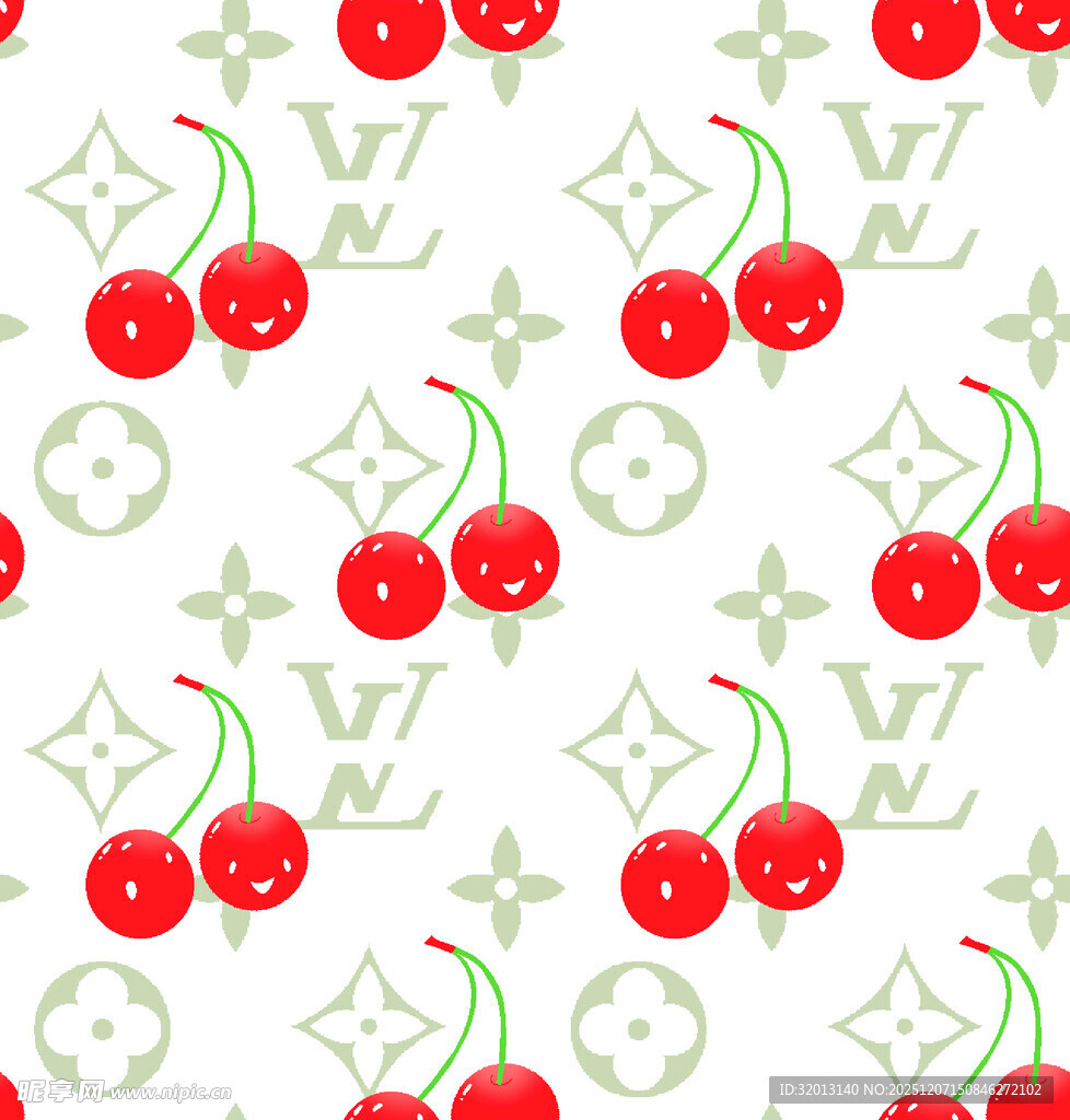 樱桃与符号的清新图案