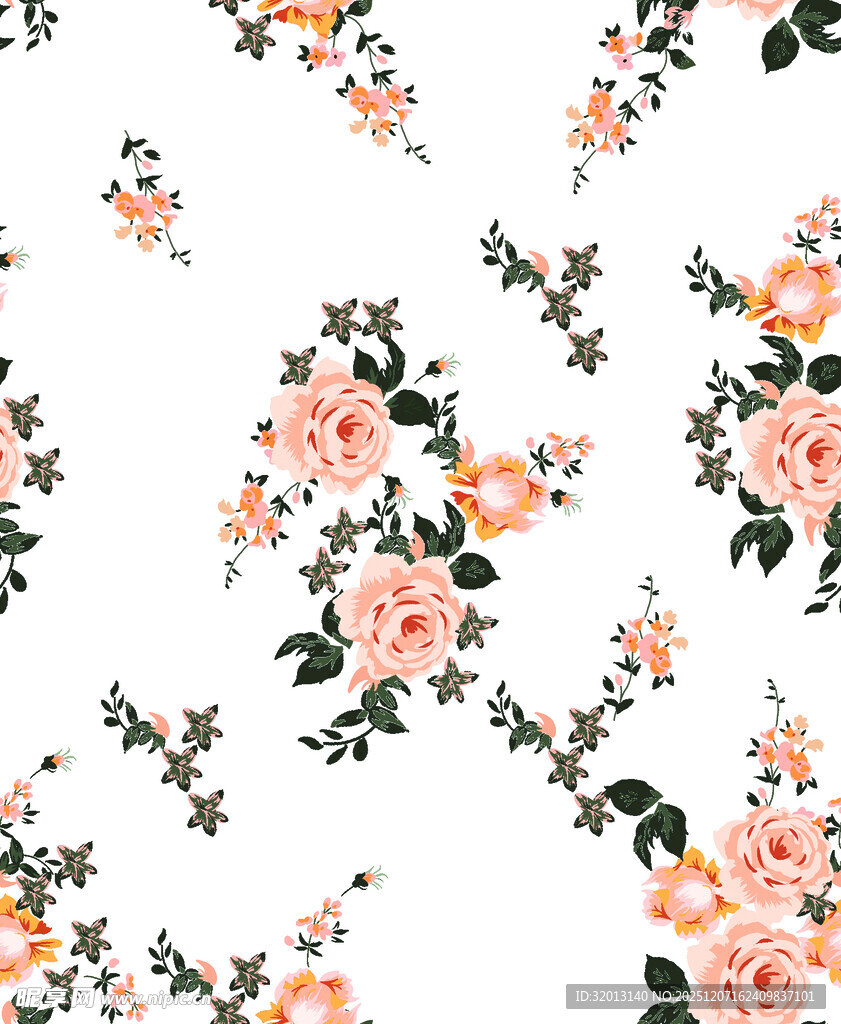 粉色花卉无缝图案设计