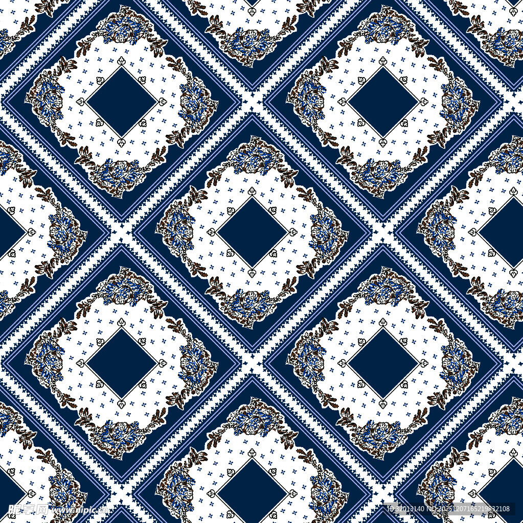 蓝白几何花纹图案设计