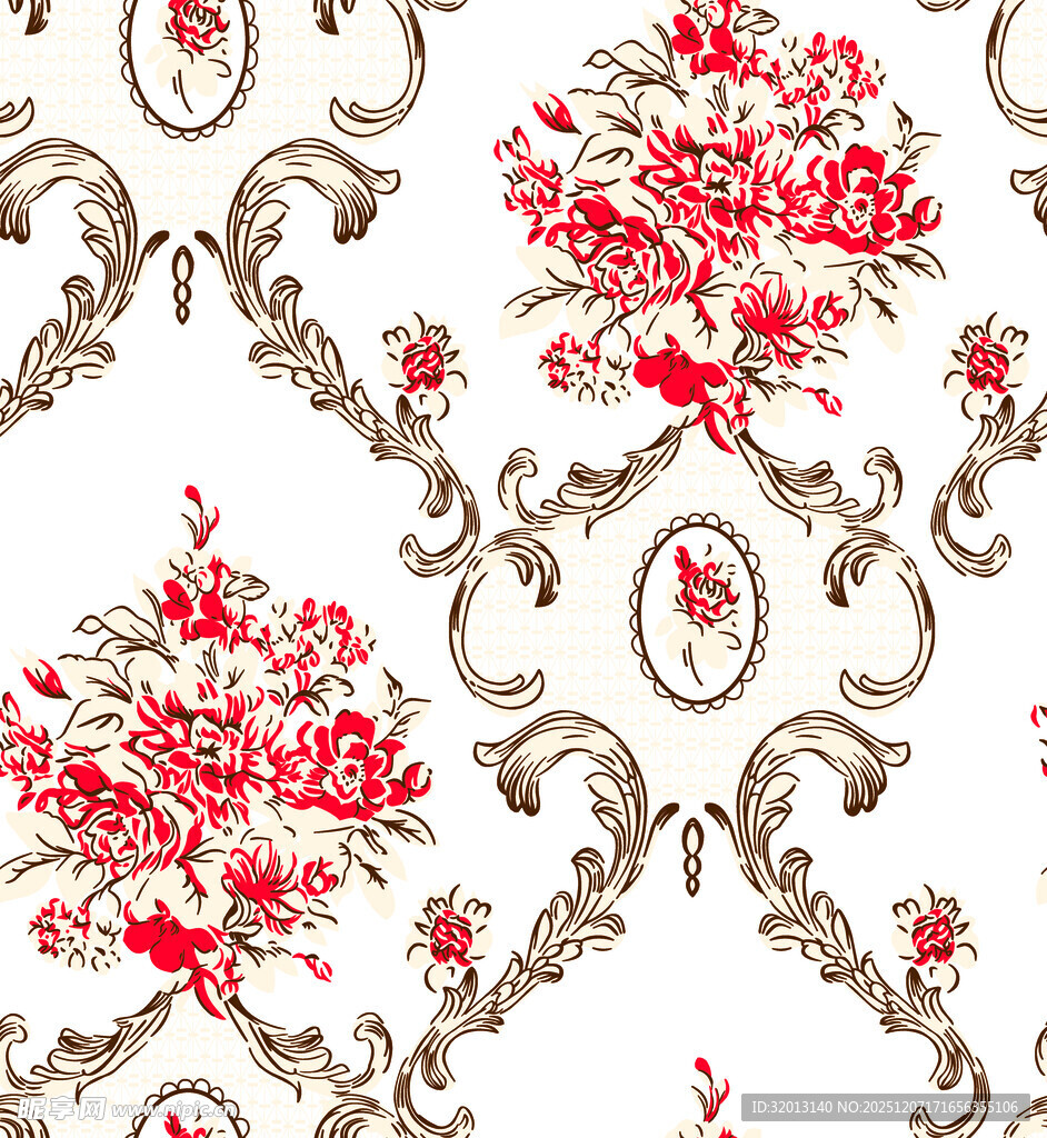 复古花卉藤蔓图案设计