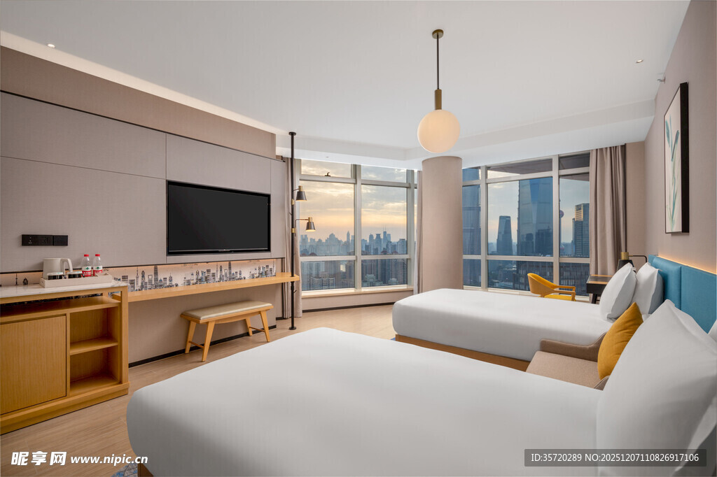 现代风格双床观景酒店客房