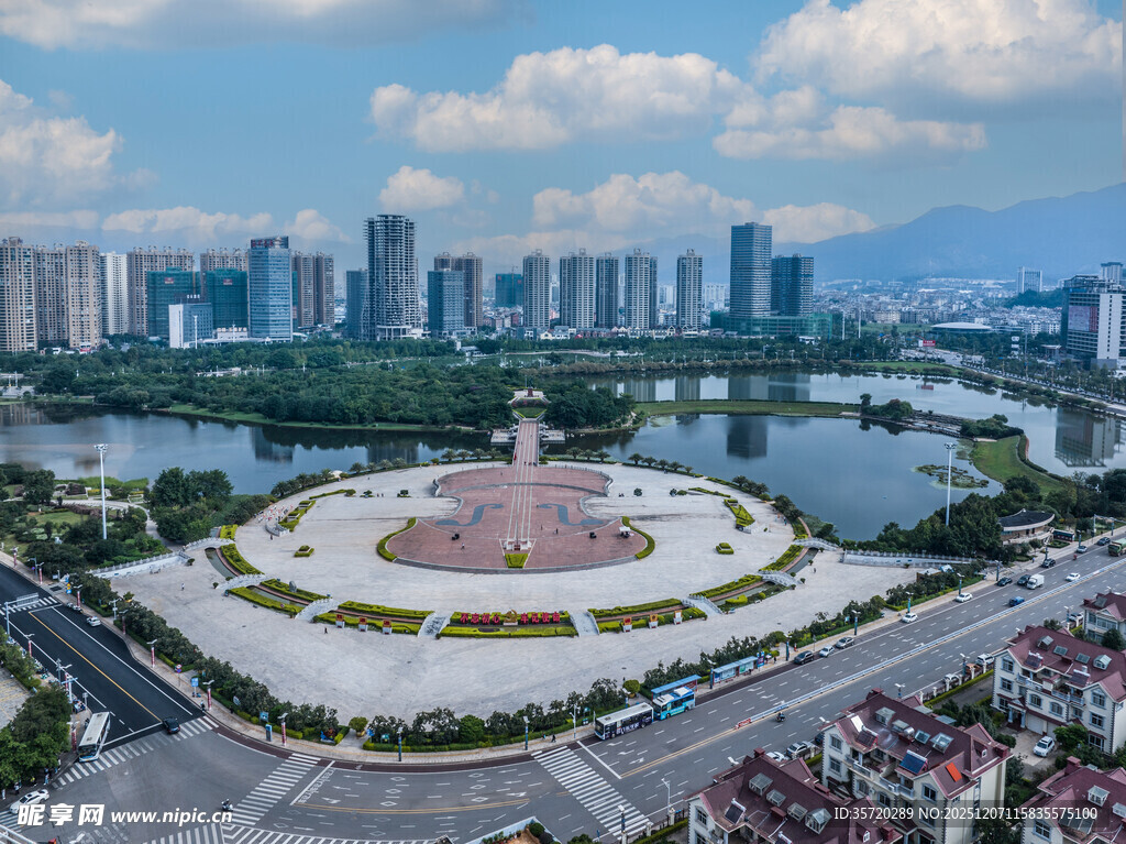 城市广场全景俯瞰风光