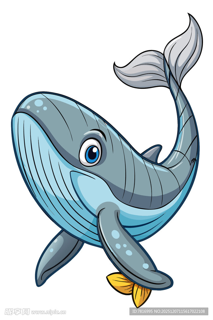 可爱蓝鲸与小鱼相伴